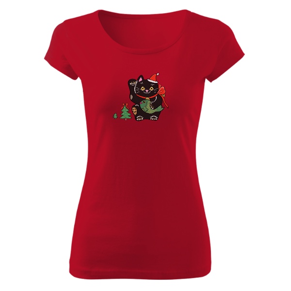 Tričko s potlačou Čierná Vianočná mačička Maneki Neko